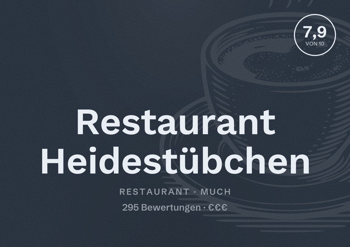 Illustriertes Poster von Restaurant Heidestübchen, Restaurant in Much: Bewertung 7,9 von 10 aus 295 Bewertungen, Preisniveau €€€