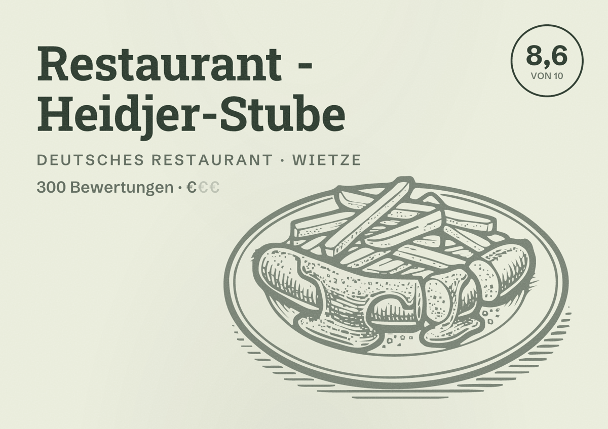 Illustriertes Poster von Restaurant - Heidjer-Stube, Deutsches Restaurant in Wietze: Bewertung 8,6 von 10 aus 300 Bewertungen, Preisniveau €