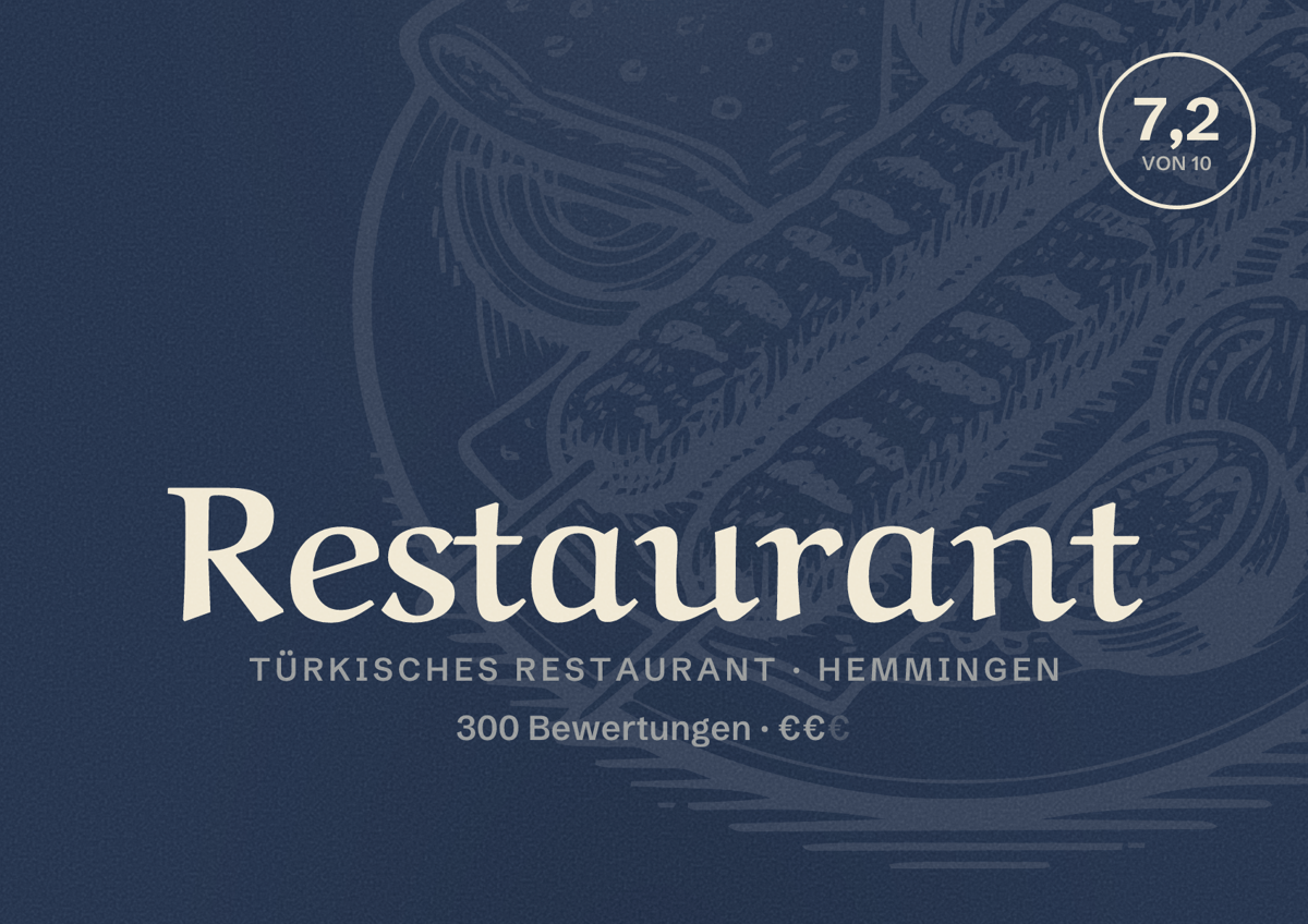 Illustriertes Poster von Restaurant, Türkisches Restaurant in Hemmingen: Bewertung 7,2 von 10 aus 300 Bewertungen, Preisniveau €€