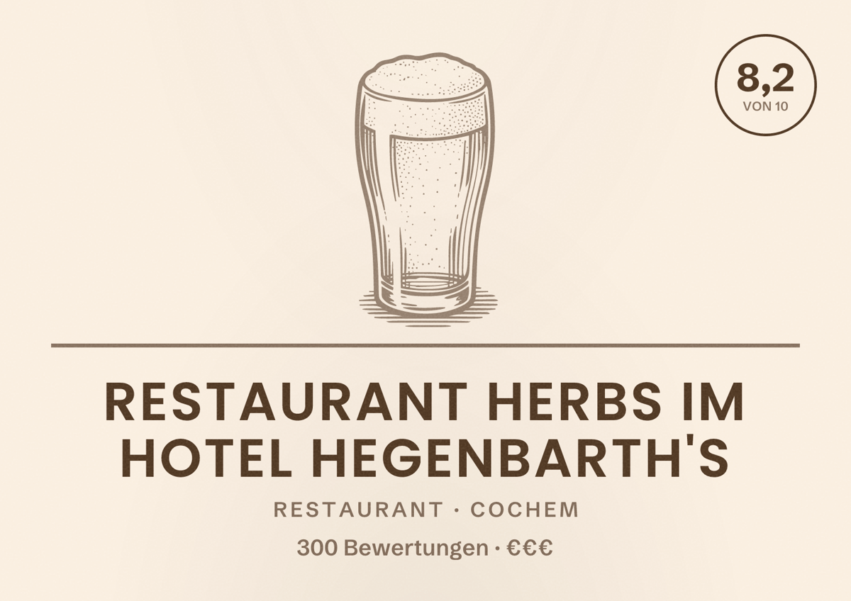 Illustriertes Poster von Restaurant Herbs im Hotel Hegenbarth's, Restaurant in Cochem: Bewertung 8,2 von 10 aus 300 Bewertungen, Preisniveau €€€