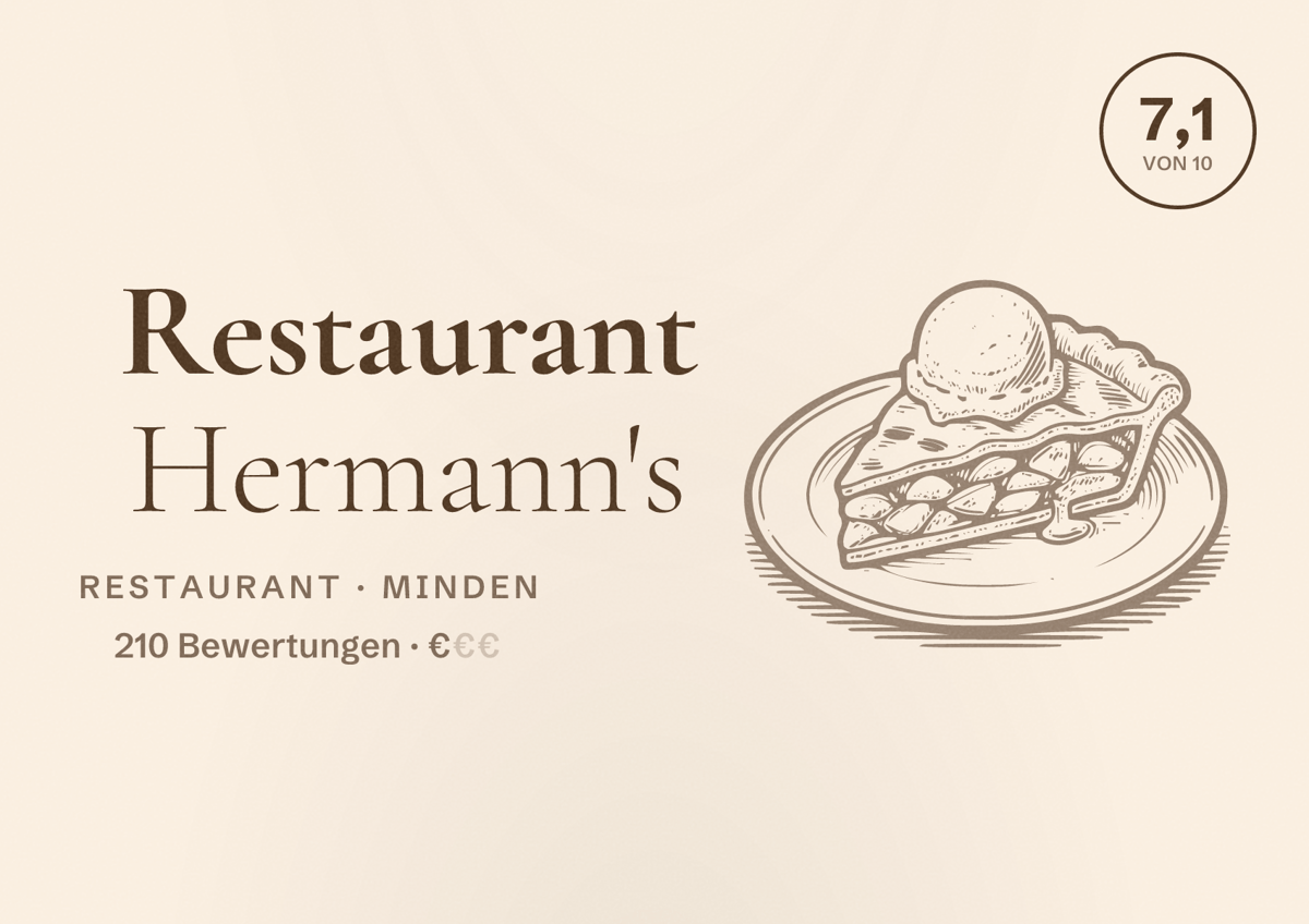 Illustriertes Poster von Restaurant Hermann's, Restaurant in Minden: Bewertung 7,1 von 10 aus 210 Bewertungen, Preisniveau €