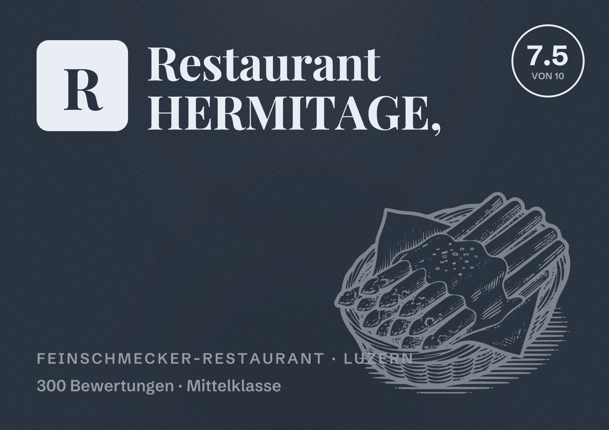 Illustriertes Poster von Restaurant HERMITAGE,, Feinschmecker-Restaurant in Luzern: Bewertung 7.5 von 10 aus 300 Bewertungen, Preisniveau Mittelklasse