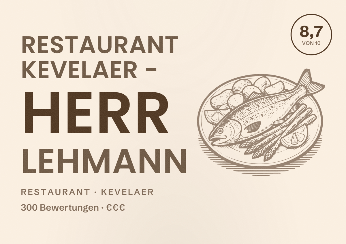 Illustriertes Poster von Restaurant Kevelaer - Herr Lehmann, Restaurant in Kevelaer: Bewertung 8,7 von 10 aus 300 Bewertungen, Preisniveau €€€
