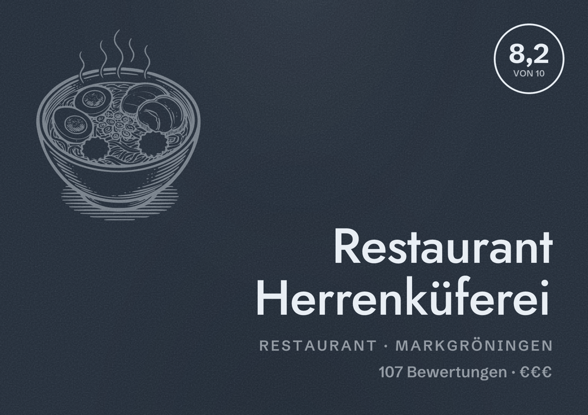 Illustriertes Poster von Restaurant Herrenküferei, Restaurant in Markgröningen: Bewertung 8,2 von 10 aus 107 Bewertungen, Preisniveau €€€