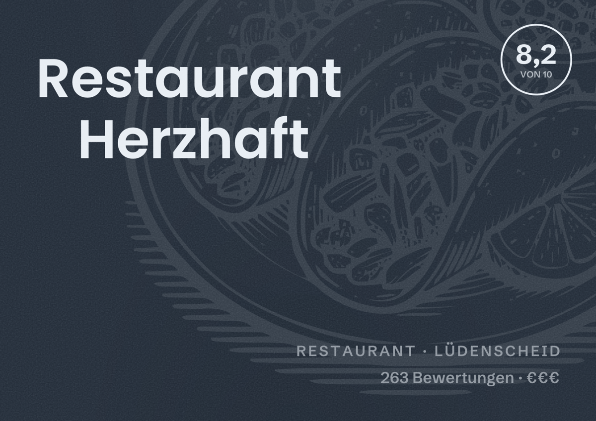 Illustriertes Poster von Restaurant Herzhaft, Restaurant in Lüdenscheid: Bewertung 8,2 von 10 aus 263 Bewertungen, Preisniveau €€€