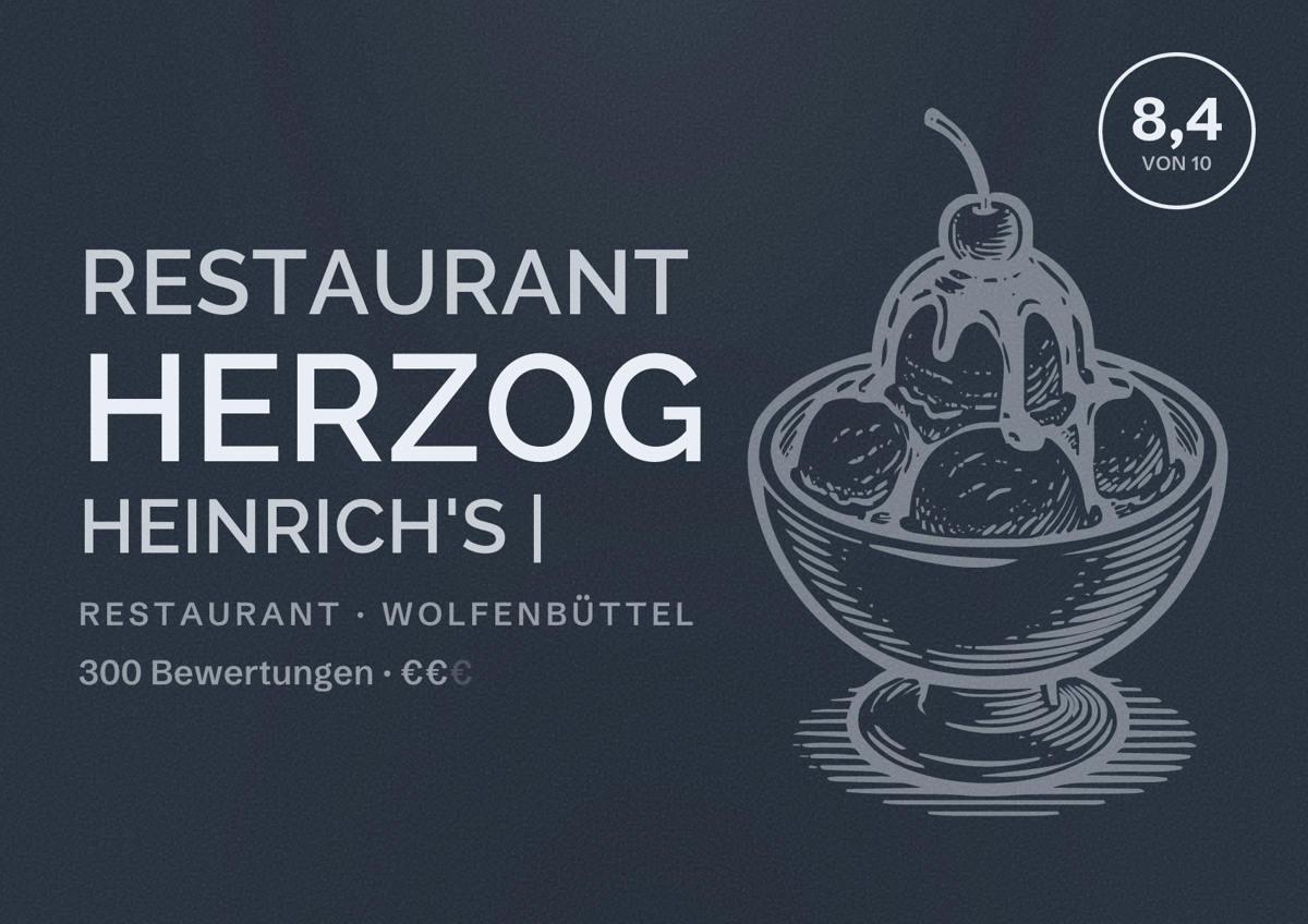 Illustriertes Poster von Restaurant Herzog Heinrich's |, Restaurant in Wolfenbüttel: Bewertung 8,4 von 10 aus 300 Bewertungen, Preisniveau €€