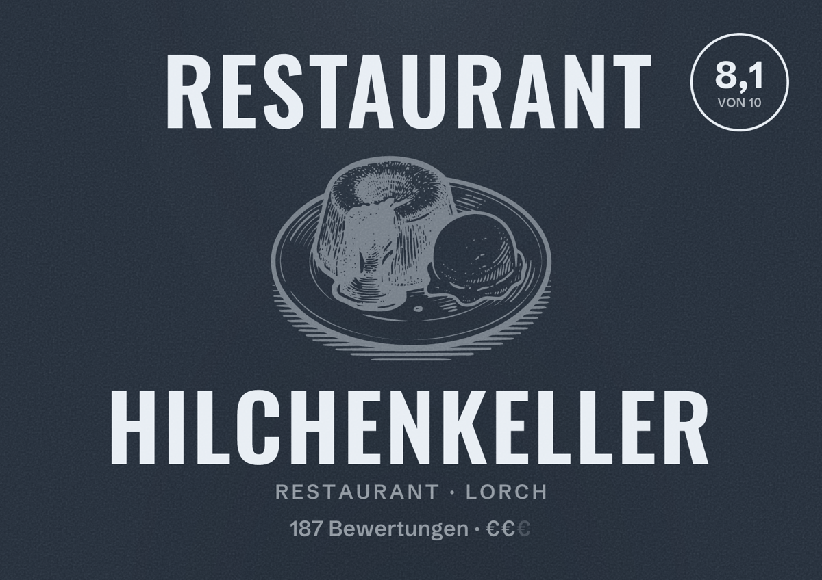 Illustriertes Poster von Restaurant Hilchenkeller, Restaurant in Lorch: Bewertung 8,1 von 10 aus 187 Bewertungen, Preisniveau €€