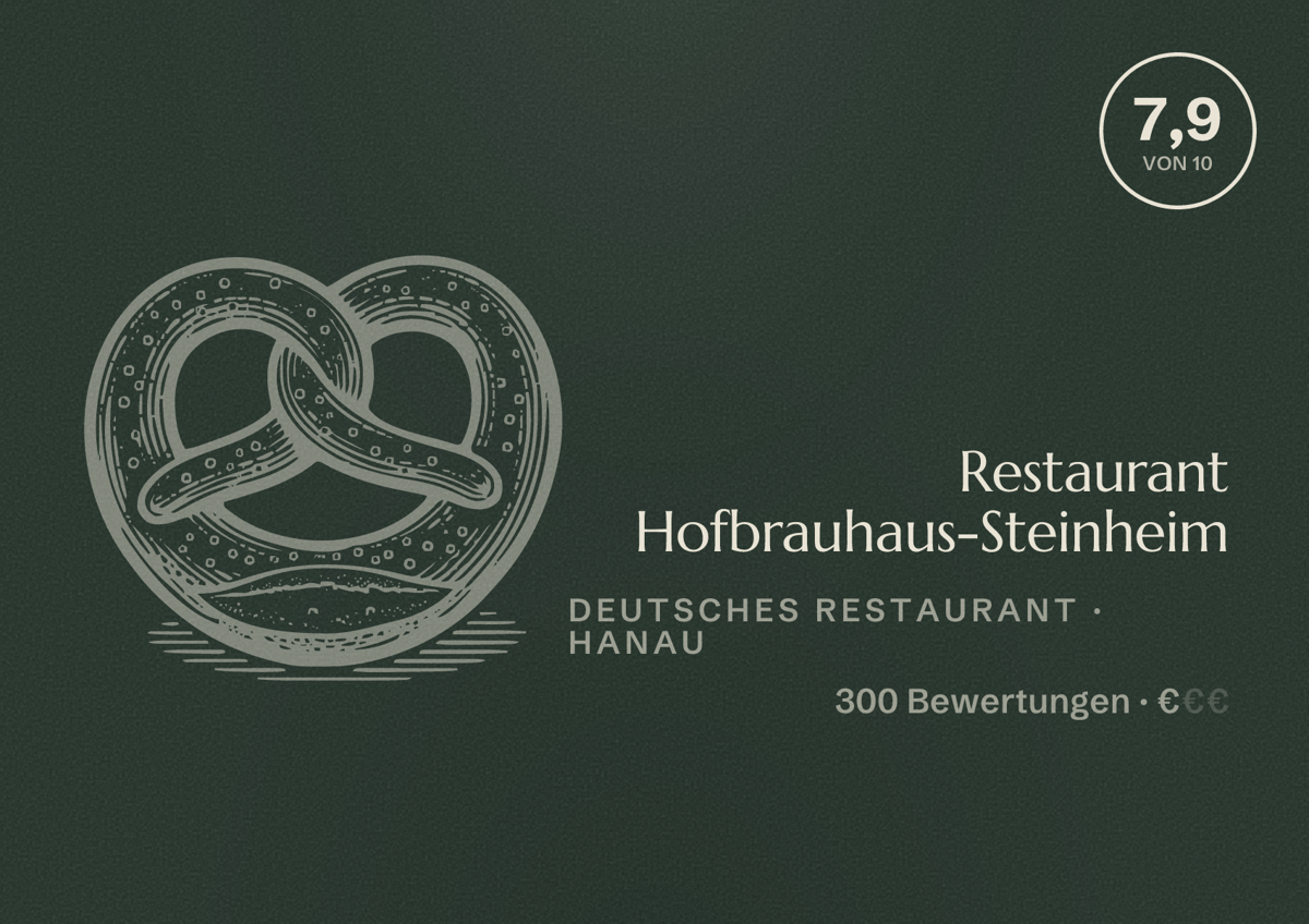 Illustriertes Poster von Restaurant Hofbrauhaus-Steinheim, Deutsches Restaurant in Hanau: Bewertung 7,9 von 10 aus 300 Bewertungen, Preisniveau €