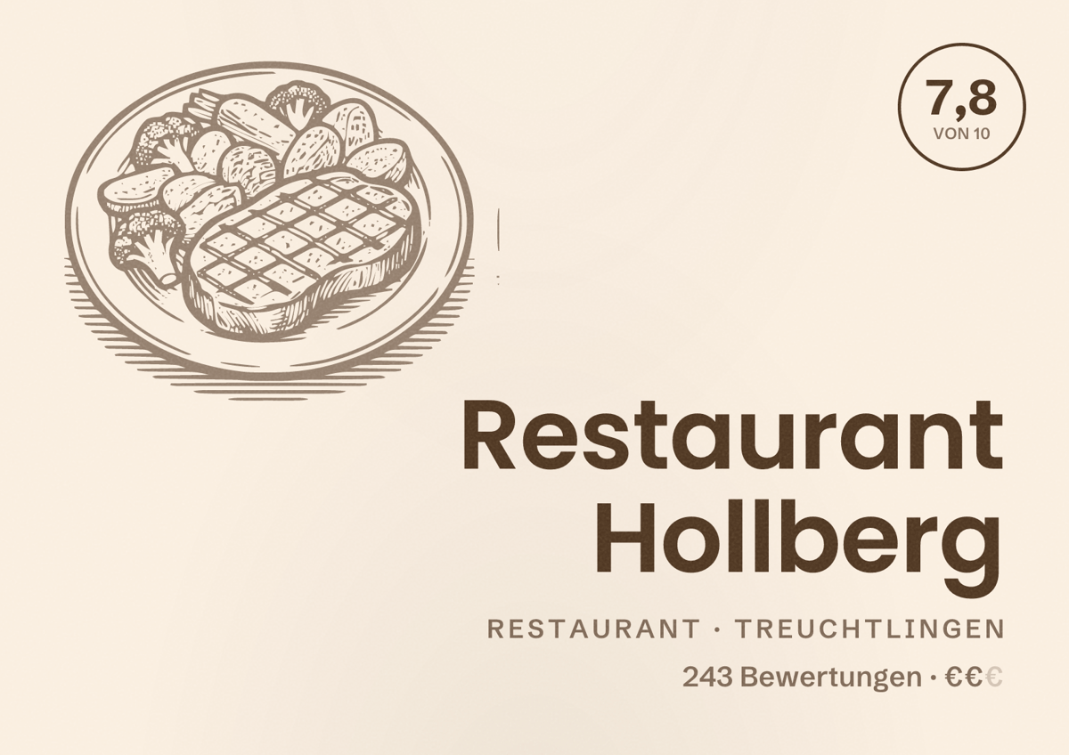 Illustriertes Poster von Restaurant Hollberg, Restaurant in Treuchtlingen: Bewertung 7,8 von 10 aus 243 Bewertungen, Preisniveau €€