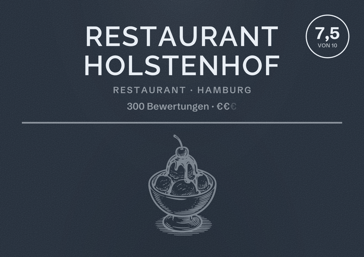 Illustriertes Poster von Restaurant Holstenhof, Restaurant in Hamburg: Bewertung 7,5 von 10 aus 300 Bewertungen, Preisniveau €€