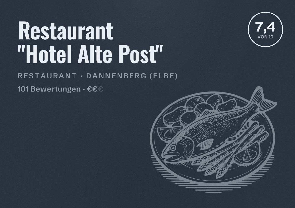 Illustriertes Poster von Restaurant "Hotel Alte Post", Restaurant in Dannenberg (Elbe): Bewertung 7,4 von 10 aus 101 Bewertungen, Preisniveau €€