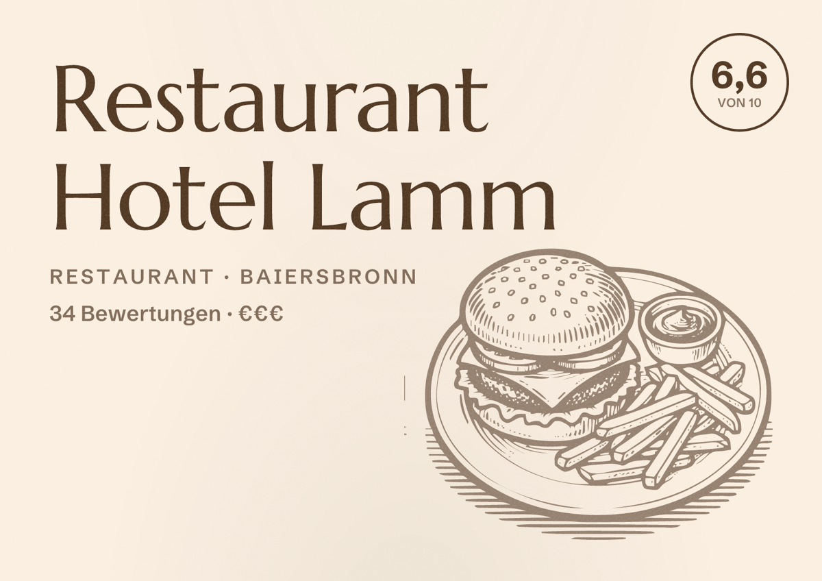 Illustriertes Poster von Restaurant Hotel Lamm, Restaurant in Baiersbronn: Bewertung 6,6 von 10 aus 34 Bewertungen, Preisniveau €€€