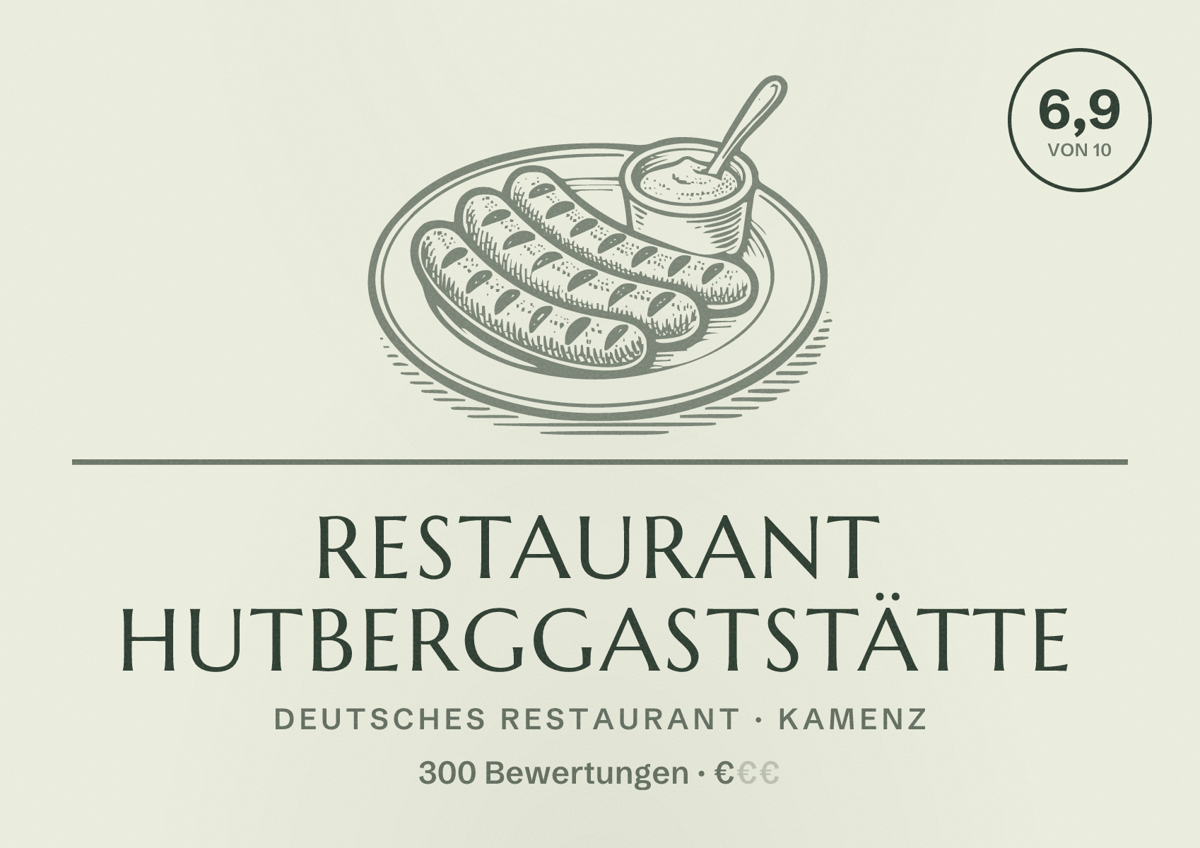 Illustriertes Poster von Restaurant Hutberggaststätte, Deutsches Restaurant in Kamenz: Bewertung 6,9 von 10 aus 300 Bewertungen, Preisniveau €