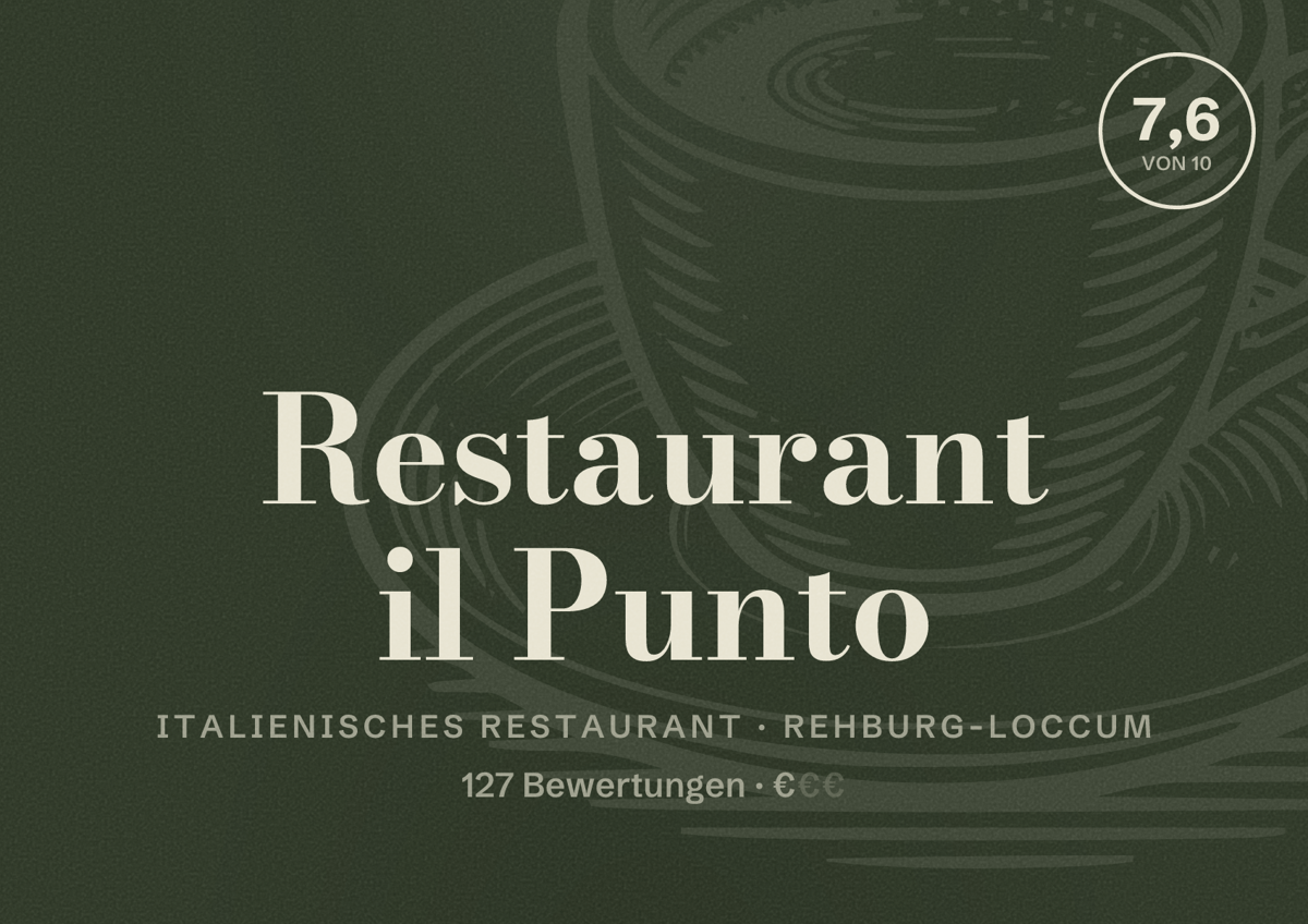 Illustriertes Poster von Restaurant il Punto, Italienisches Restaurant in Rehburg-Loccum: Bewertung 7,6 von 10 aus 127 Bewertungen, Preisniveau €