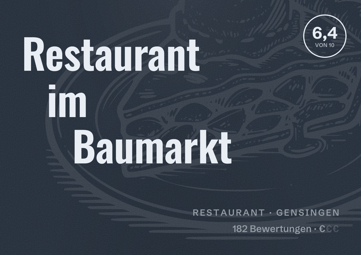 Illustriertes Poster von Restaurant im Baumarkt, Restaurant in Gensingen: Bewertung 6,4 von 10 aus 182 Bewertungen, Preisniveau €
