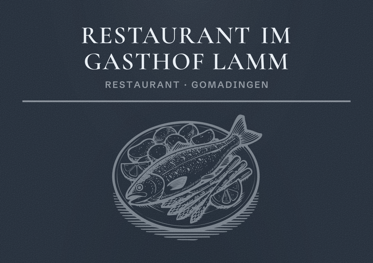 Illustriertes Poster von Restaurant im Gasthof Lamm, Restaurant in Gomadingen