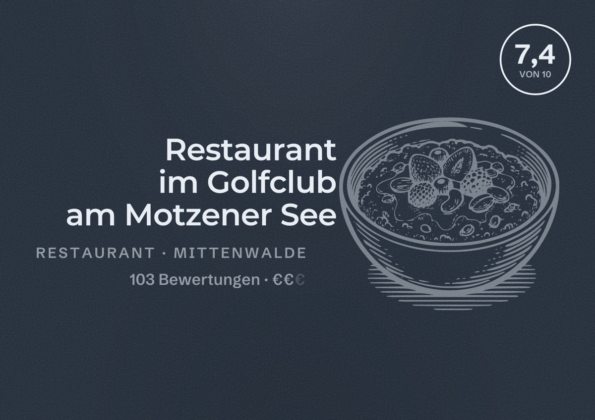 Illustriertes Poster von Restaurant im Golfclub am Motzener See, Restaurant in Mittenwalde: Bewertung 7,4 von 10 aus 103 Bewertungen, Preisniveau €€