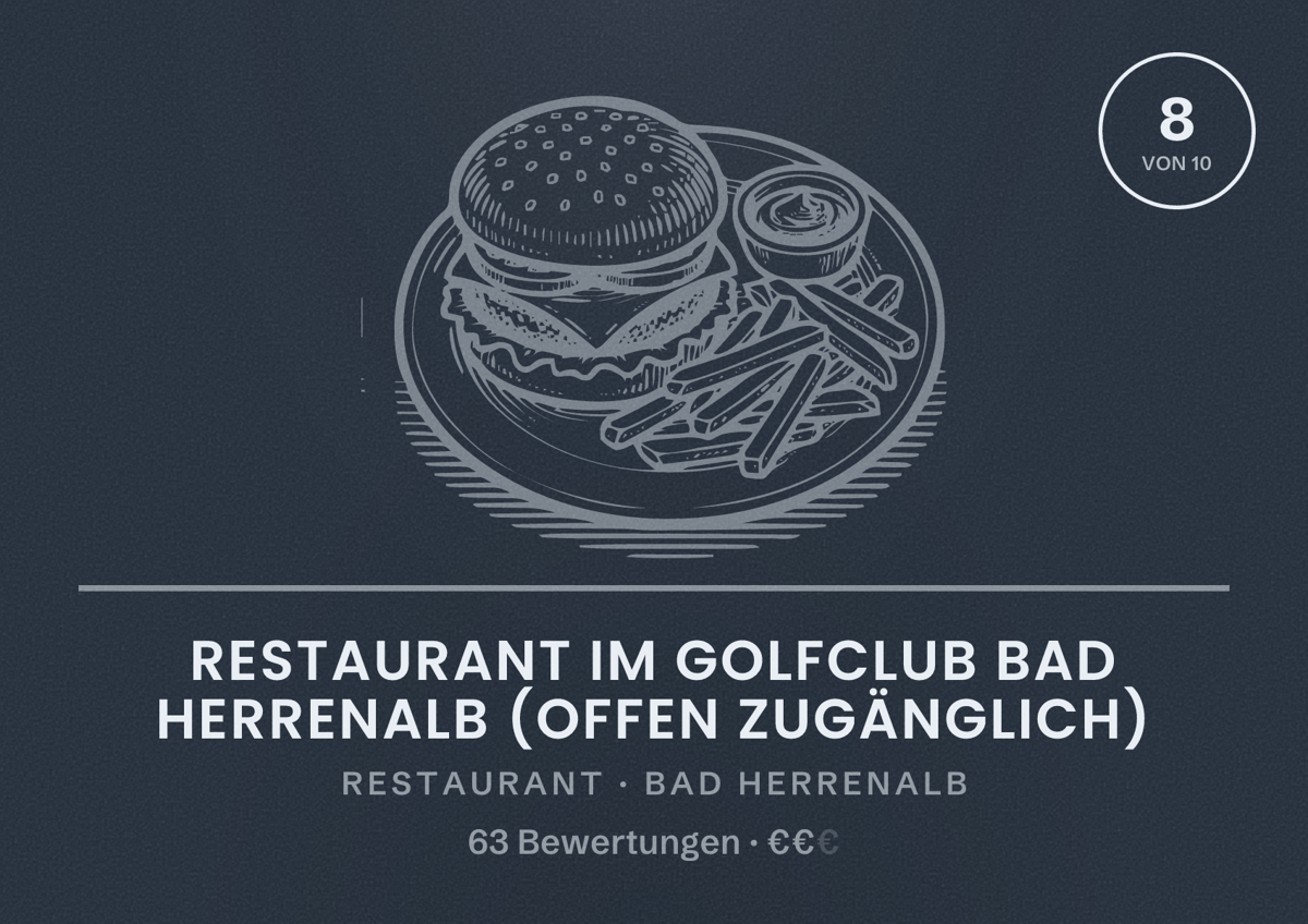 Illustriertes Poster von Restaurant im Golfclub Bad Herrenalb (offen zugänglich), Restaurant in Bad Herrenalb: Bewertung 8 von 10 aus 63 Bewertungen, Preisniveau €€