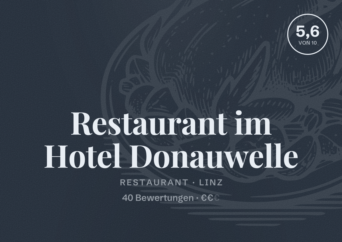 Illustriertes Poster von Restaurant im Hotel Donauwelle, Restaurant in Linz: Bewertung 5,6 von 10 aus 40 Bewertungen, Preisniveau €€