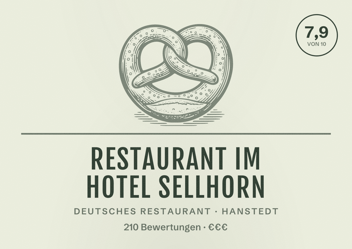 Illustriertes Poster von Restaurant im Hotel Sellhorn, Deutsches Restaurant in Hanstedt: Bewertung 7,9 von 10 aus 210 Bewertungen, Preisniveau €€€