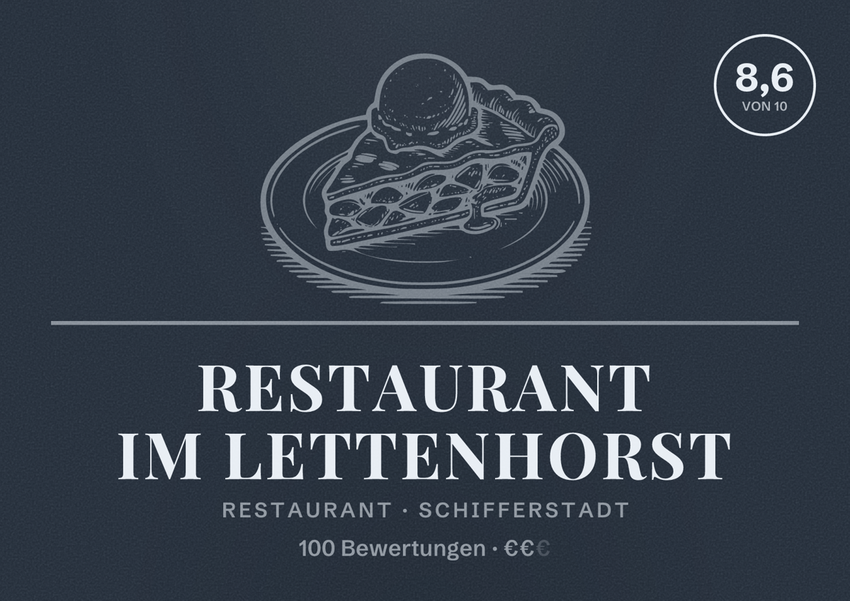 Illustriertes Poster von Restaurant Im Lettenhorst, Restaurant in Schifferstadt: Bewertung 8,6 von 10 aus 100 Bewertungen, Preisniveau €€