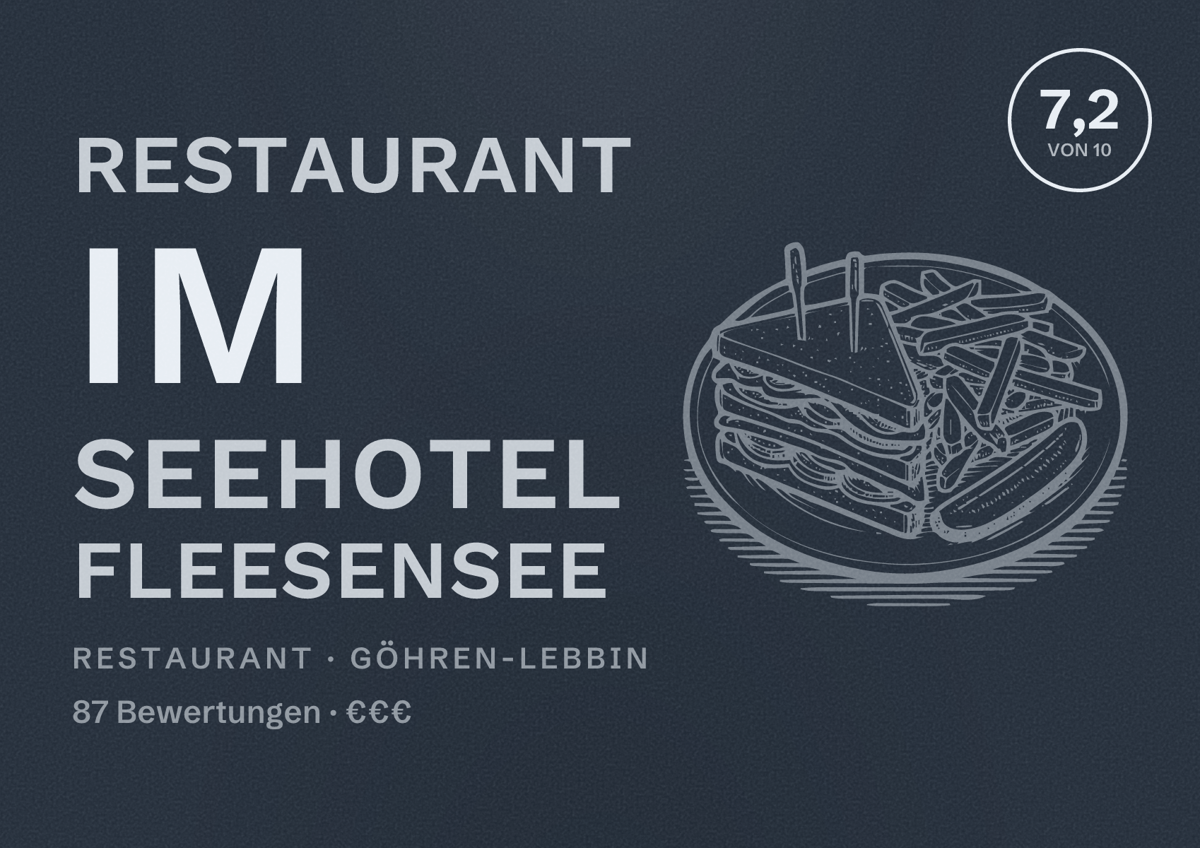 Illustriertes Poster von Restaurant im Seehotel Fleesensee, Restaurant in Göhren-Lebbin: Bewertung 7,2 von 10 aus 87 Bewertungen, Preisniveau €€€