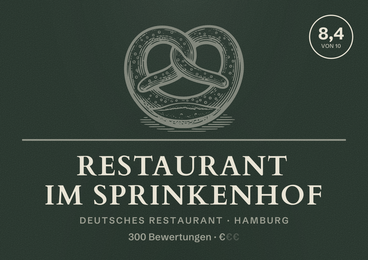Illustriertes Poster von Restaurant Im Sprinkenhof, Deutsches Restaurant in Hamburg: Bewertung 8,4 von 10 aus 300 Bewertungen, Preisniveau €