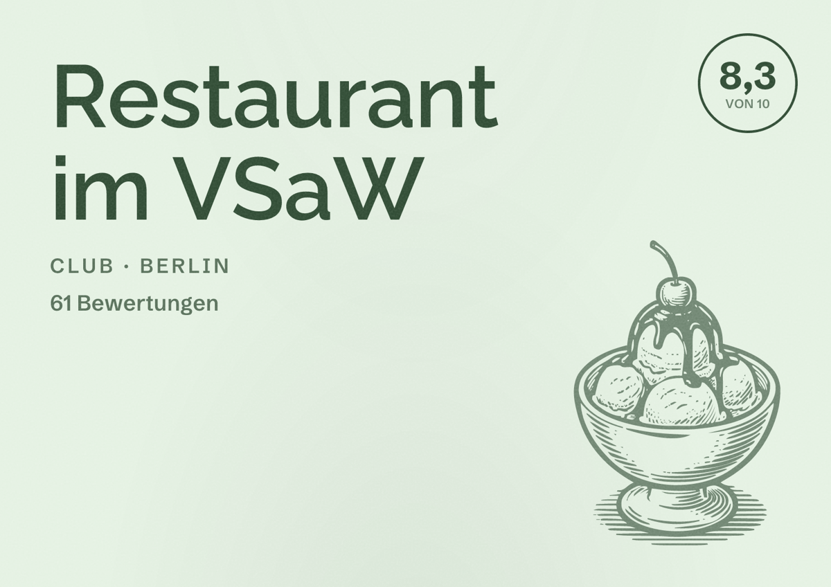 Illustriertes Poster von Restaurant im VSaW, Club in Berlin: Bewertung 8,3 von 10 aus 61 Bewertungen