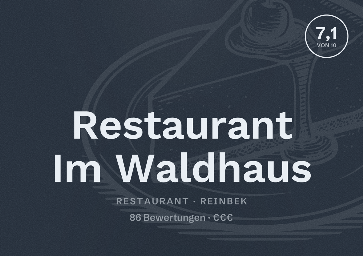 Illustriertes Poster von Restaurant Im Waldhaus, Restaurant in Reinbek: Bewertung 7,1 von 10 aus 86 Bewertungen, Preisniveau €€€