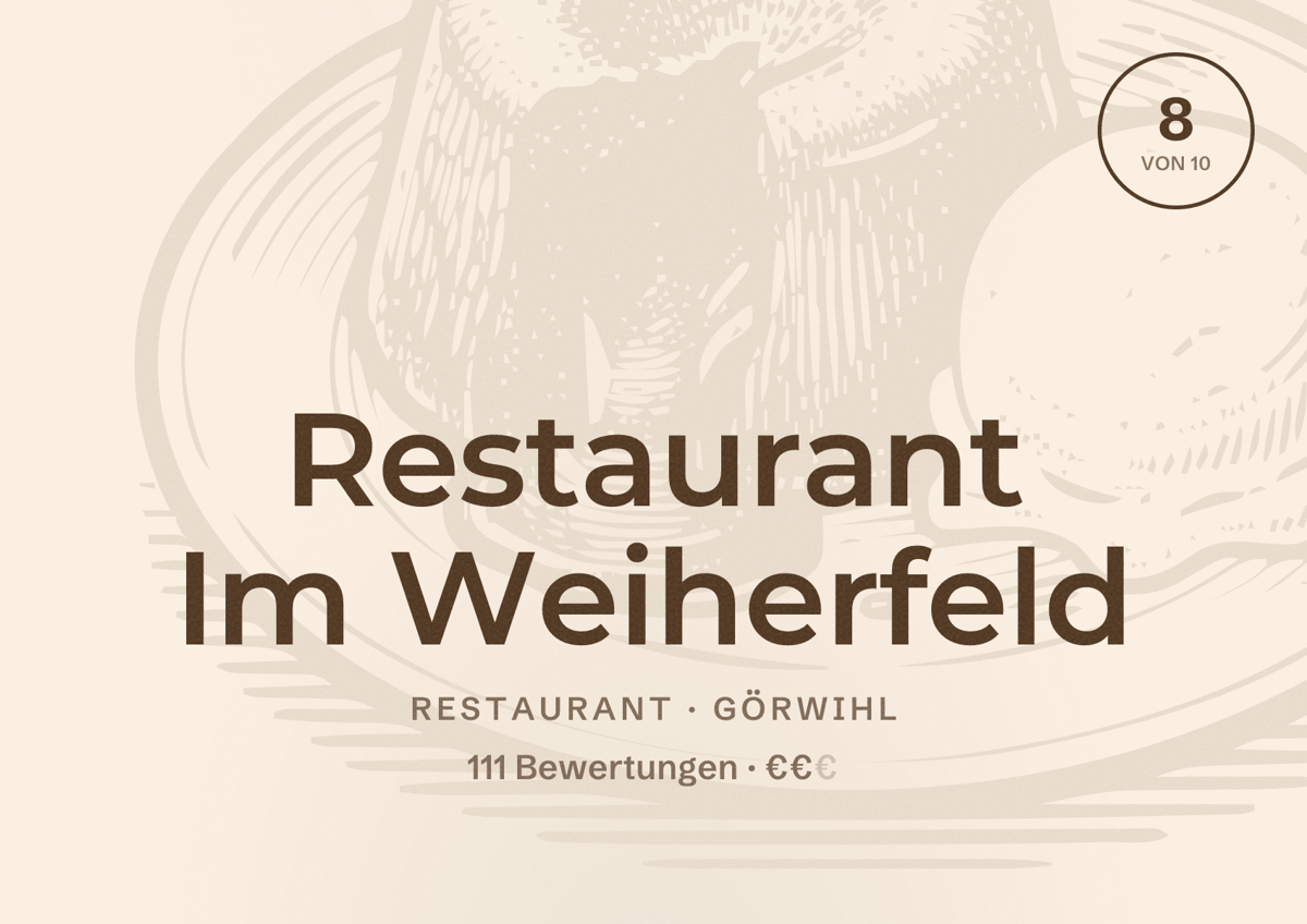 Illustriertes Poster von Restaurant Im Weiherfeld, Restaurant in Görwihl: Bewertung 8 von 10 aus 111 Bewertungen, Preisniveau €€
