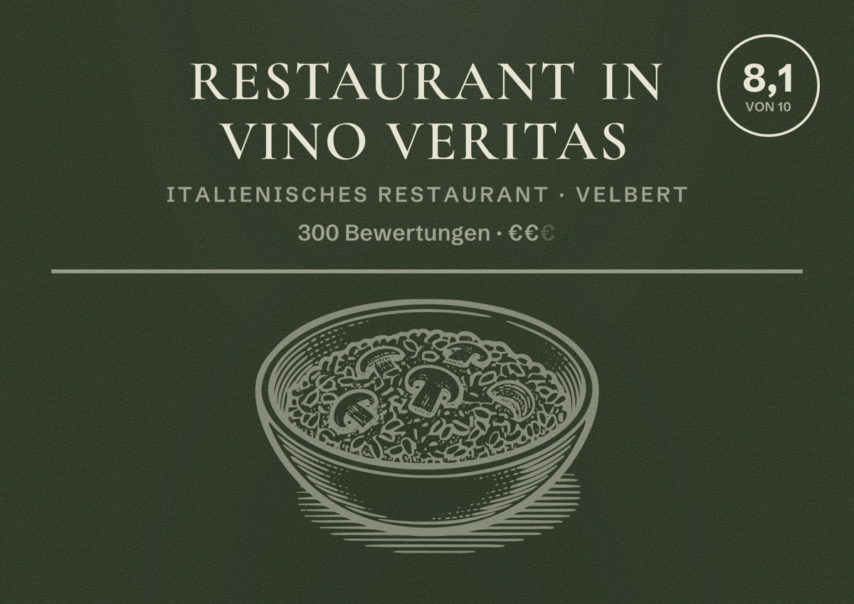 Illustriertes Poster von Restaurant In Vino Veritas, Italienisches Restaurant in Velbert: Bewertung 8,1 von 10 aus 300 Bewertungen, Preisniveau €€