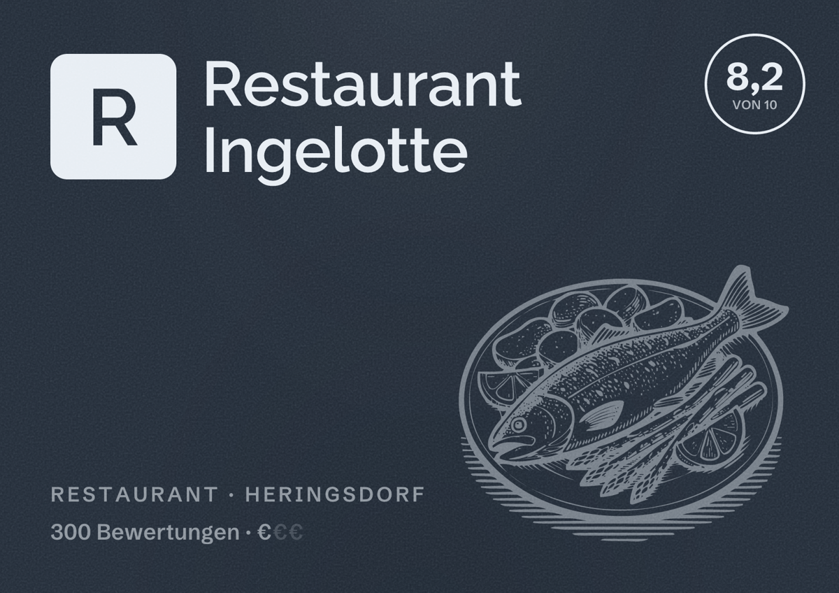 Illustriertes Poster von Restaurant Ingelotte, Restaurant in Heringsdorf: Bewertung 8,2 von 10 aus 300 Bewertungen, Preisniveau €