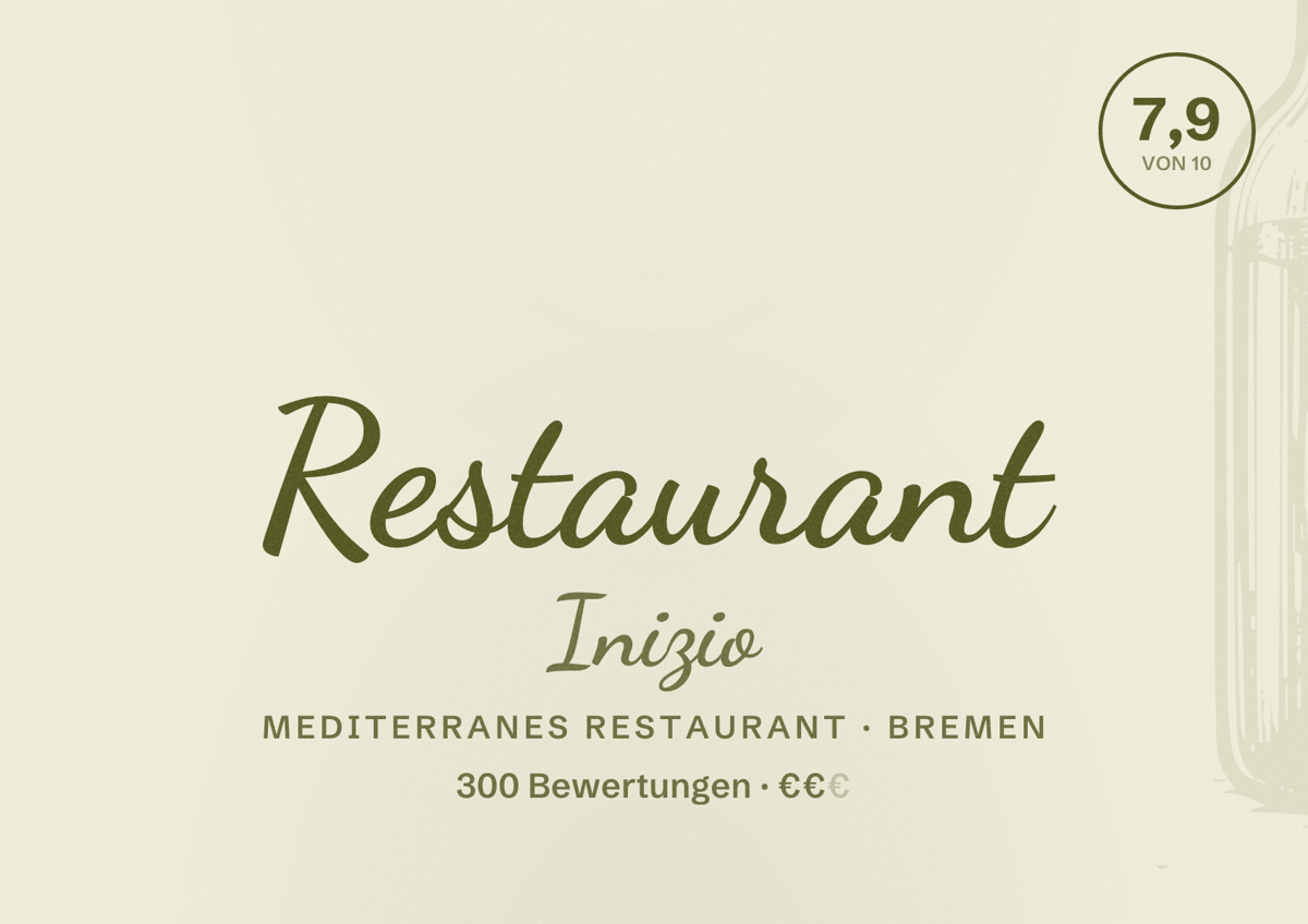 Illustriertes Poster von Restaurant Inizio, Mediterranes Restaurant in Bremen: Bewertung 7,9 von 10 aus 300 Bewertungen, Preisniveau €€