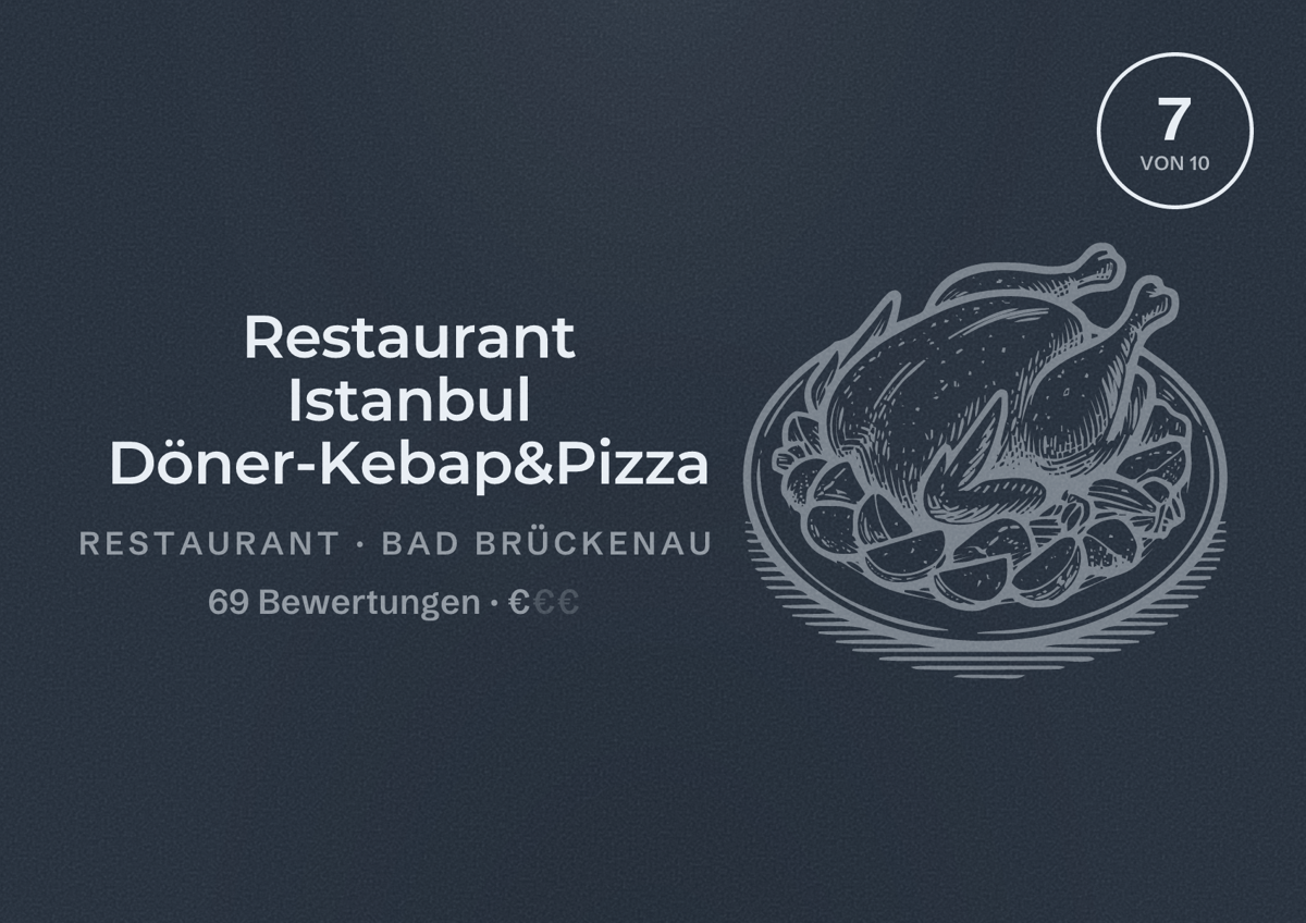 Illustriertes Poster von Restaurant Istanbul Döner-Kebap&Pizza, Restaurant in Bad Brückenau: Bewertung 7 von 10 aus 69 Bewertungen, Preisniveau €