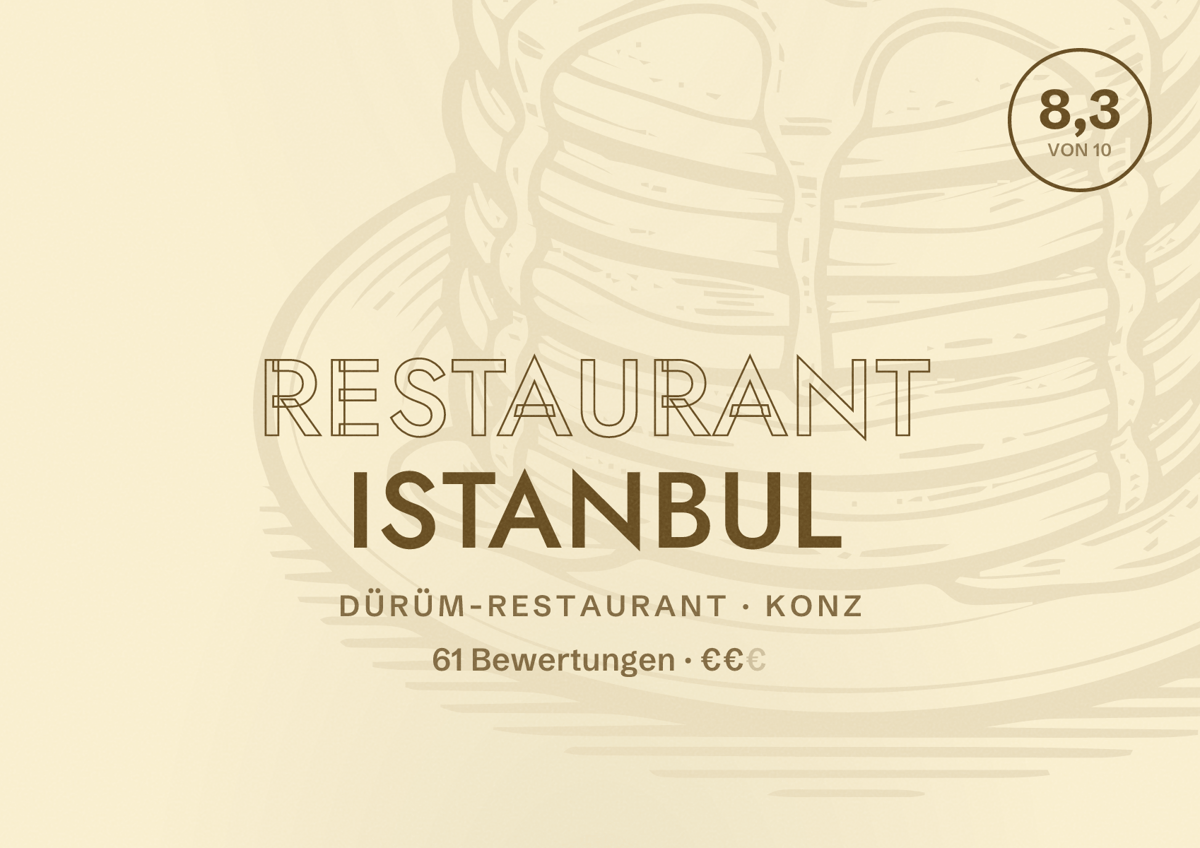 Illustriertes Poster von Restaurant Istanbul, Dürüm-Restaurant in Konz: Bewertung 8,3 von 10 aus 61 Bewertungen, Preisniveau €€