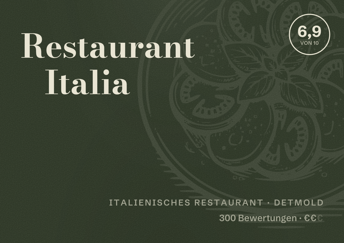 Illustriertes Poster von Restaurant Italia, Italienisches Restaurant in Detmold: Bewertung 6,9 von 10 aus 300 Bewertungen, Preisniveau €€