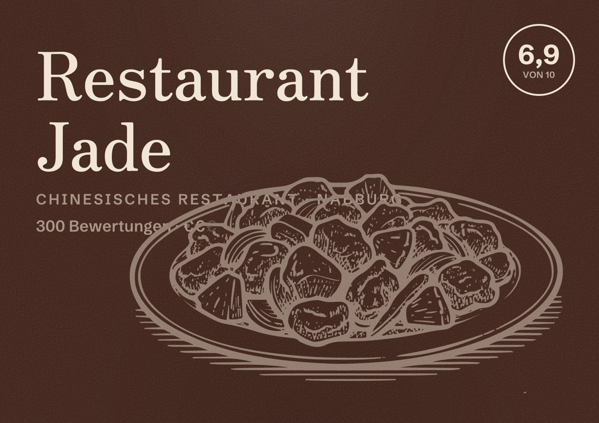 Illustriertes Poster von Restaurant Jade, Chinesisches Restaurant in Nabburg: Bewertung 6,9 von 10 aus 300 Bewertungen, Preisniveau €€