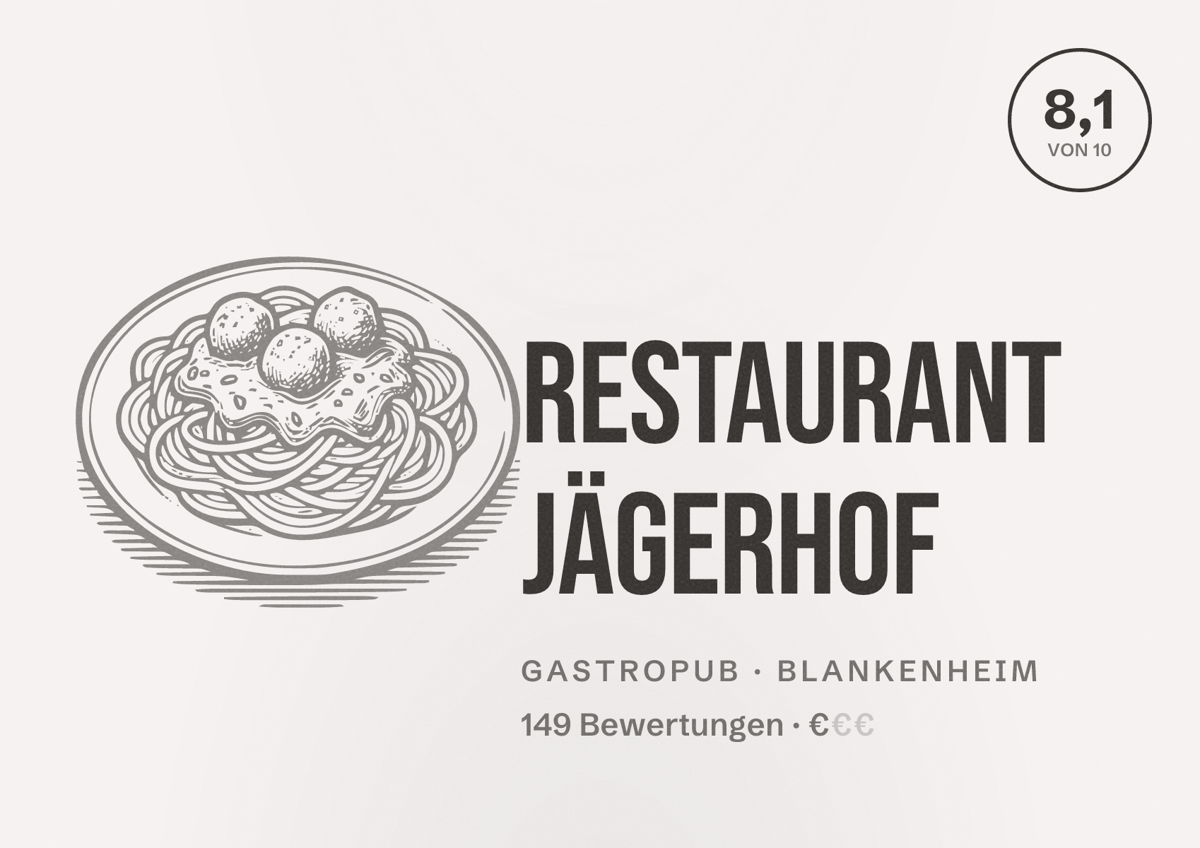Illustriertes Poster von Restaurant Jägerhof, Gastropub in Blankenheim: Bewertung 8,1 von 10 aus 149 Bewertungen, Preisniveau €