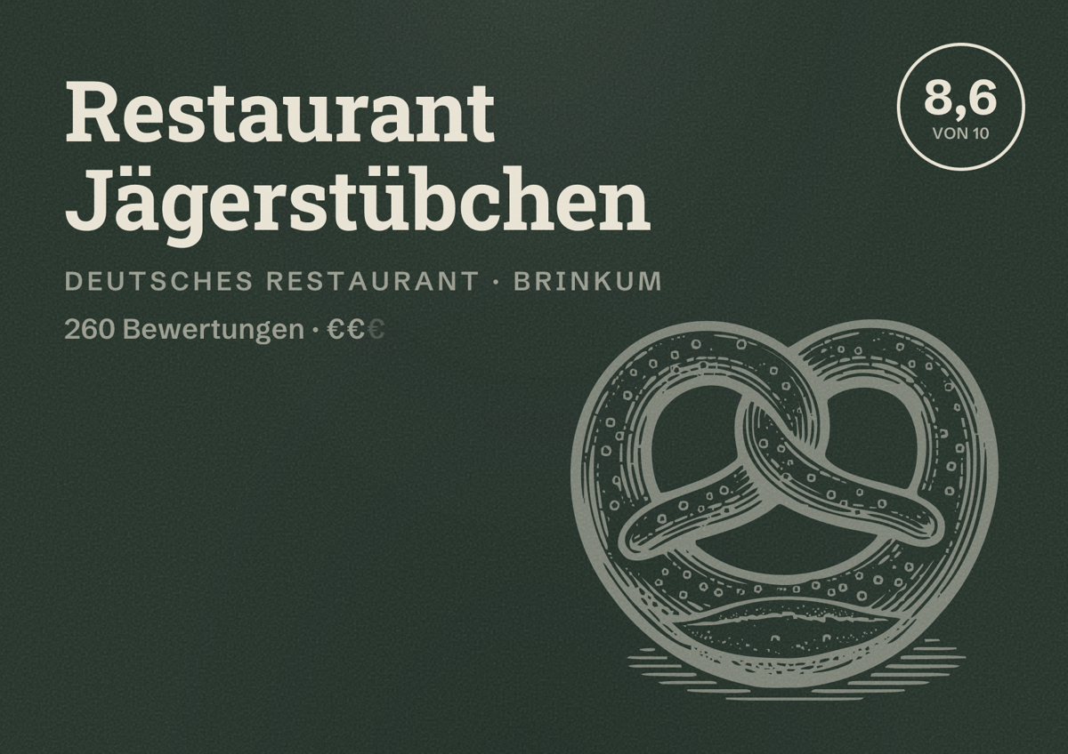 Illustriertes Poster von Restaurant Jägerstübchen, Deutsches Restaurant in Brinkum: Bewertung 8,6 von 10 aus 260 Bewertungen, Preisniveau €€