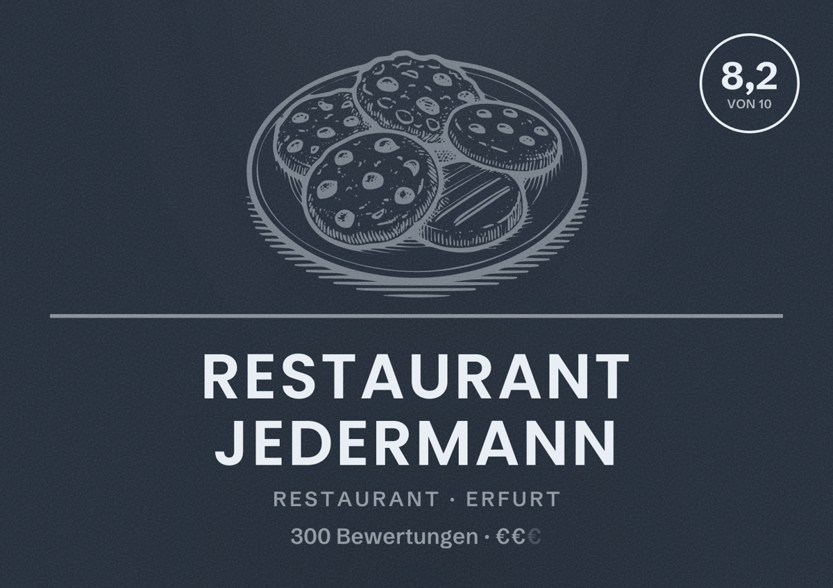 Illustriertes Poster von Restaurant Jedermann, Restaurant in Erfurt: Bewertung 8,2 von 10 aus 300 Bewertungen, Preisniveau €€