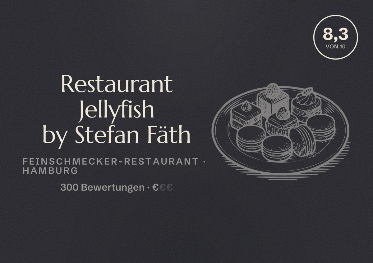 Illustriertes Poster von Restaurant Jellyfish by Stefan Fäth, Feinschmecker-Restaurant in Hamburg: Bewertung 8,3 von 10 aus 300 Bewertungen, Preisniveau €