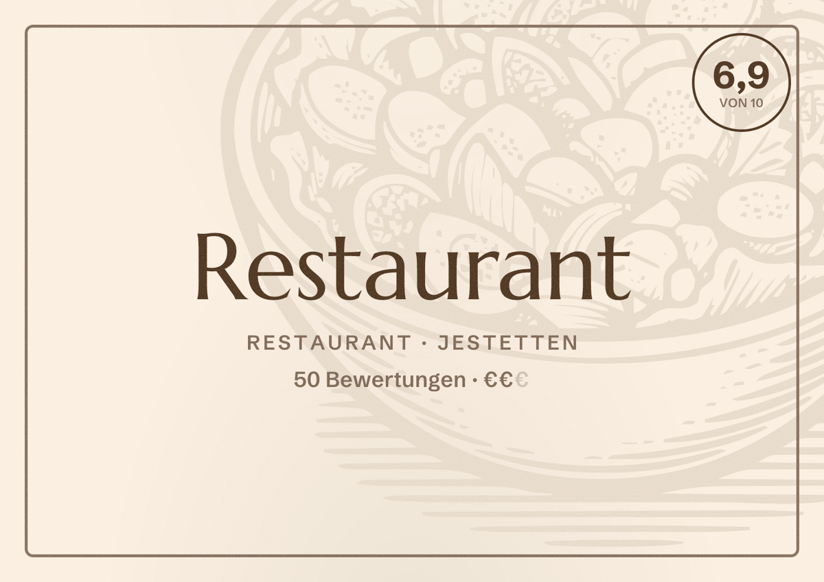 Illustriertes Poster von Restaurant, Restaurant in Jestetten: Bewertung 6,9 von 10 aus 50 Bewertungen, Preisniveau €€