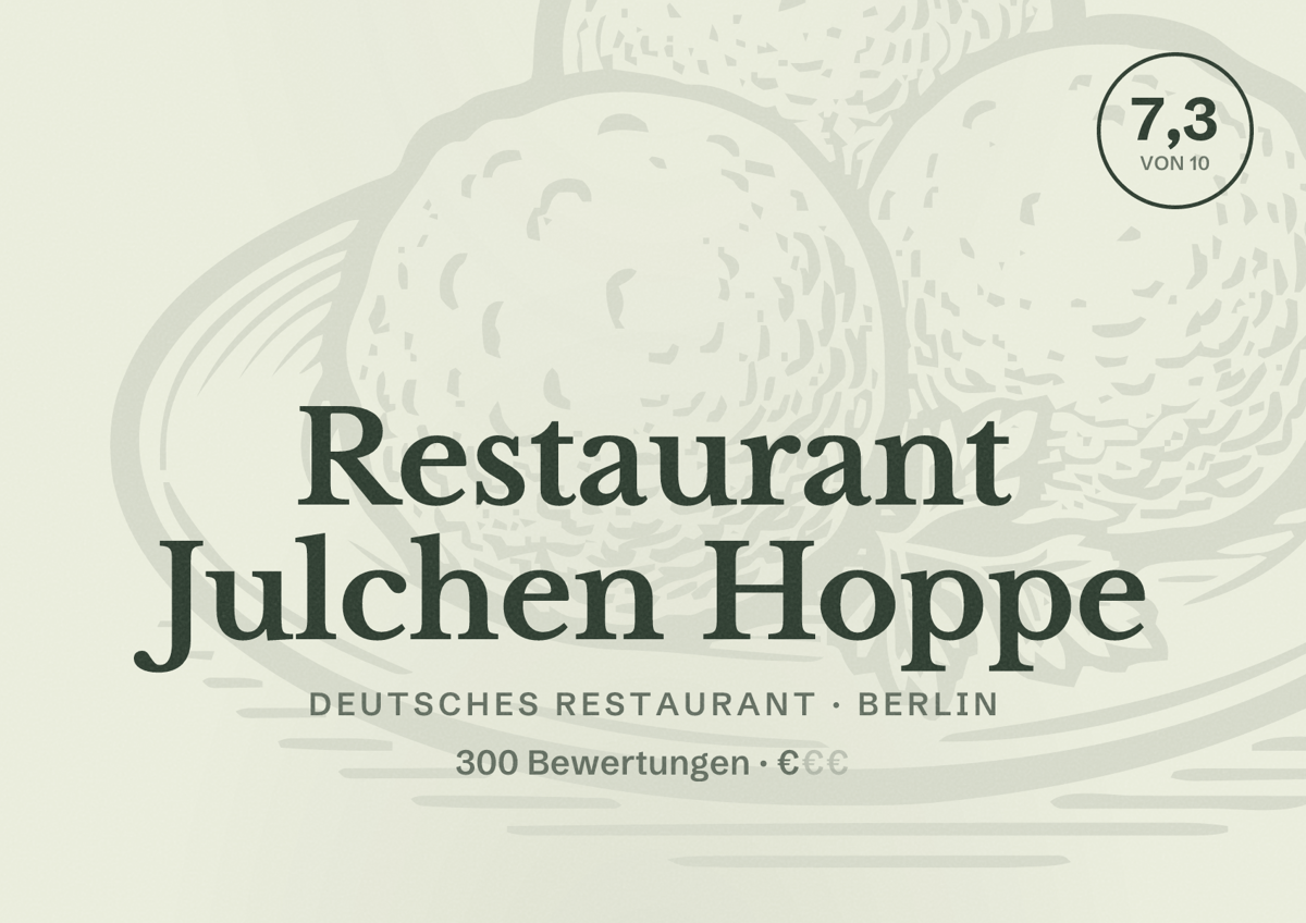 Illustriertes Poster von Restaurant Julchen Hoppe, Deutsches Restaurant in Berlin: Bewertung 7,3 von 10 aus 300 Bewertungen, Preisniveau €