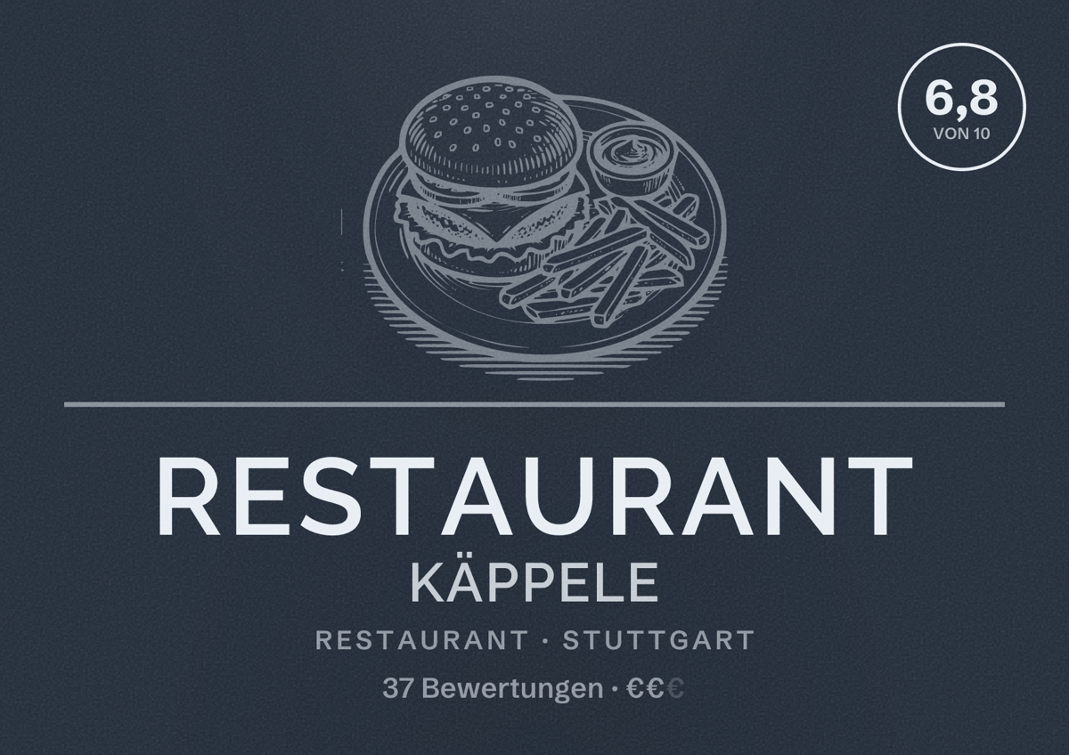 Illustriertes Poster von Restaurant Käppele, Restaurant in Stuttgart: Bewertung 6,8 von 10 aus 37 Bewertungen, Preisniveau €€