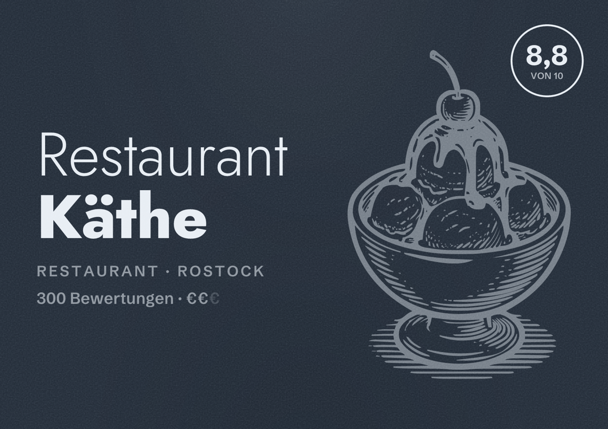 Illustriertes Poster von Restaurant Käthe, Restaurant in Rostock: Bewertung 8,8 von 10 aus 300 Bewertungen, Preisniveau €€
