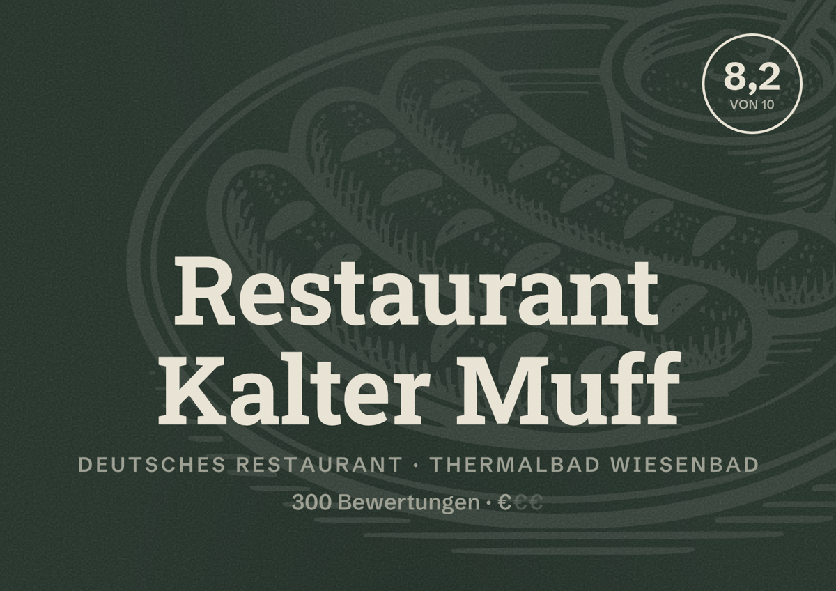 Illustriertes Poster von Restaurant Kalter Muff, Deutsches Restaurant in Thermalbad Wiesenbad: Bewertung 8,2 von 10 aus 300 Bewertungen, Preisniveau €