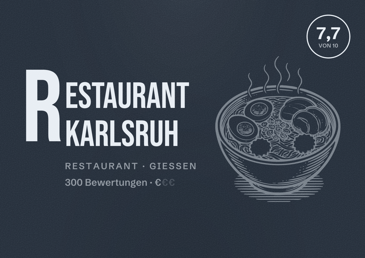 Illustriertes Poster von Restaurant Karlsruh, Restaurant in Gießen: Bewertung 7,7 von 10 aus 300 Bewertungen, Preisniveau €