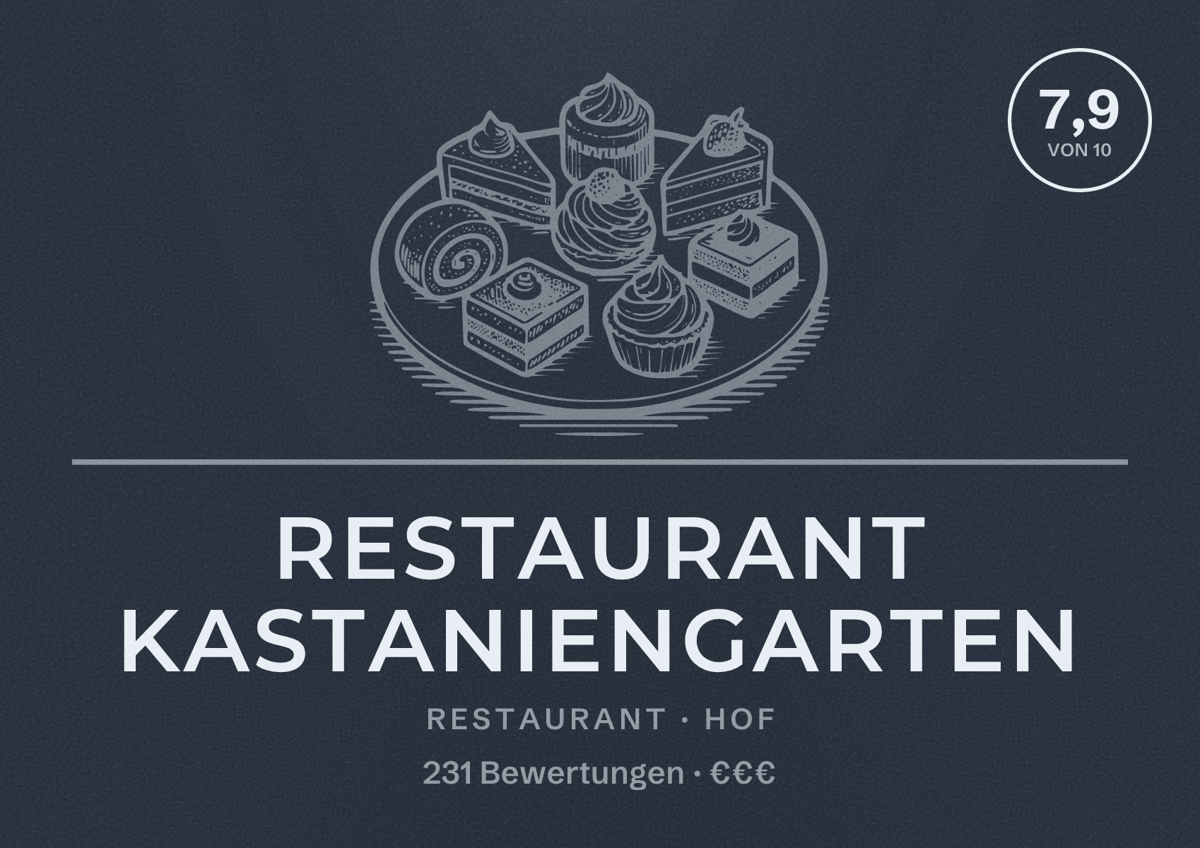 Illustriertes Poster von Restaurant Kastaniengarten, Restaurant in Hof: Bewertung 7,9 von 10 aus 231 Bewertungen, Preisniveau €€€