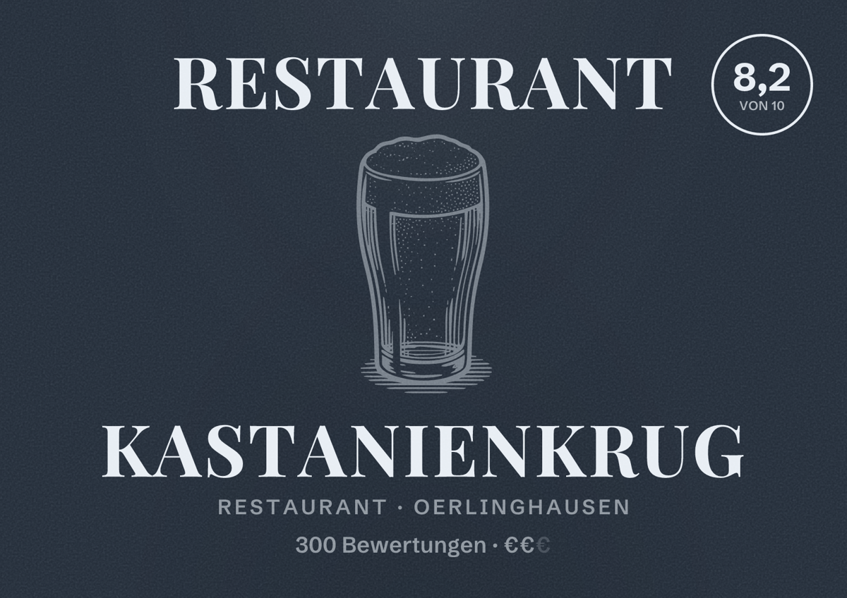 Illustriertes Poster von Restaurant Kastanienkrug, Restaurant in Oerlinghausen: Bewertung 8,2 von 10 aus 300 Bewertungen, Preisniveau €€