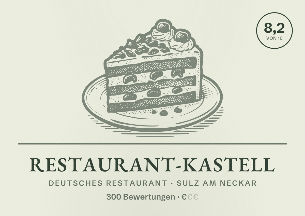 Illustriertes Poster von Restaurant-Kastell, Deutsches Restaurant in Sulz am Neckar: Bewertung 8,2 von 10 aus 300 Bewertungen, Preisniveau €